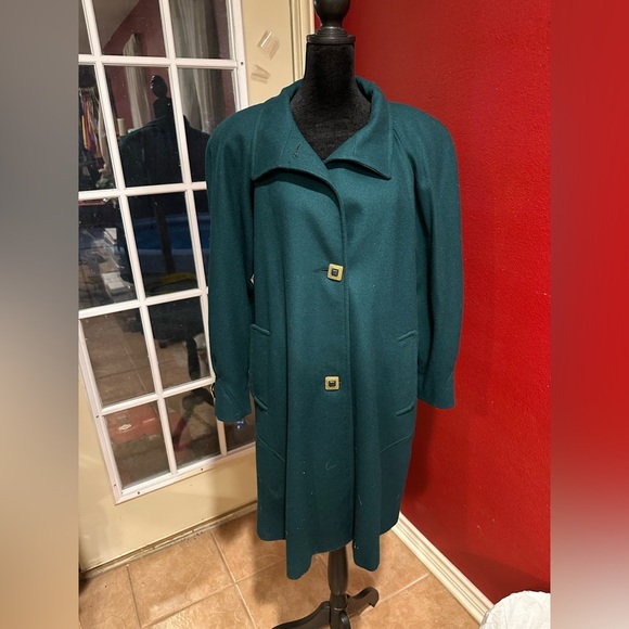 Vintage Petite Sophisticate Green Wool Coat Union Made USA ILGWU 1980s Fits L/XL - Picture 1 of 12